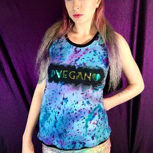 Purple, Blue, and Gree Vegan Tie Dye Genderless Tank Top - Plant Based Power